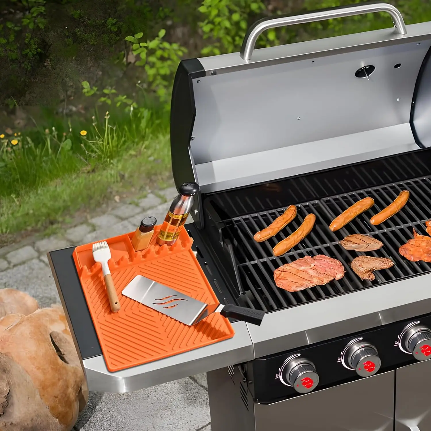 BBQ Plate Potholder Oven Oil Box Mat Silicone BBQ Tool Protective Pad Anti-dust Cleaning Pad for Outdoor BBQ Accessories view 4