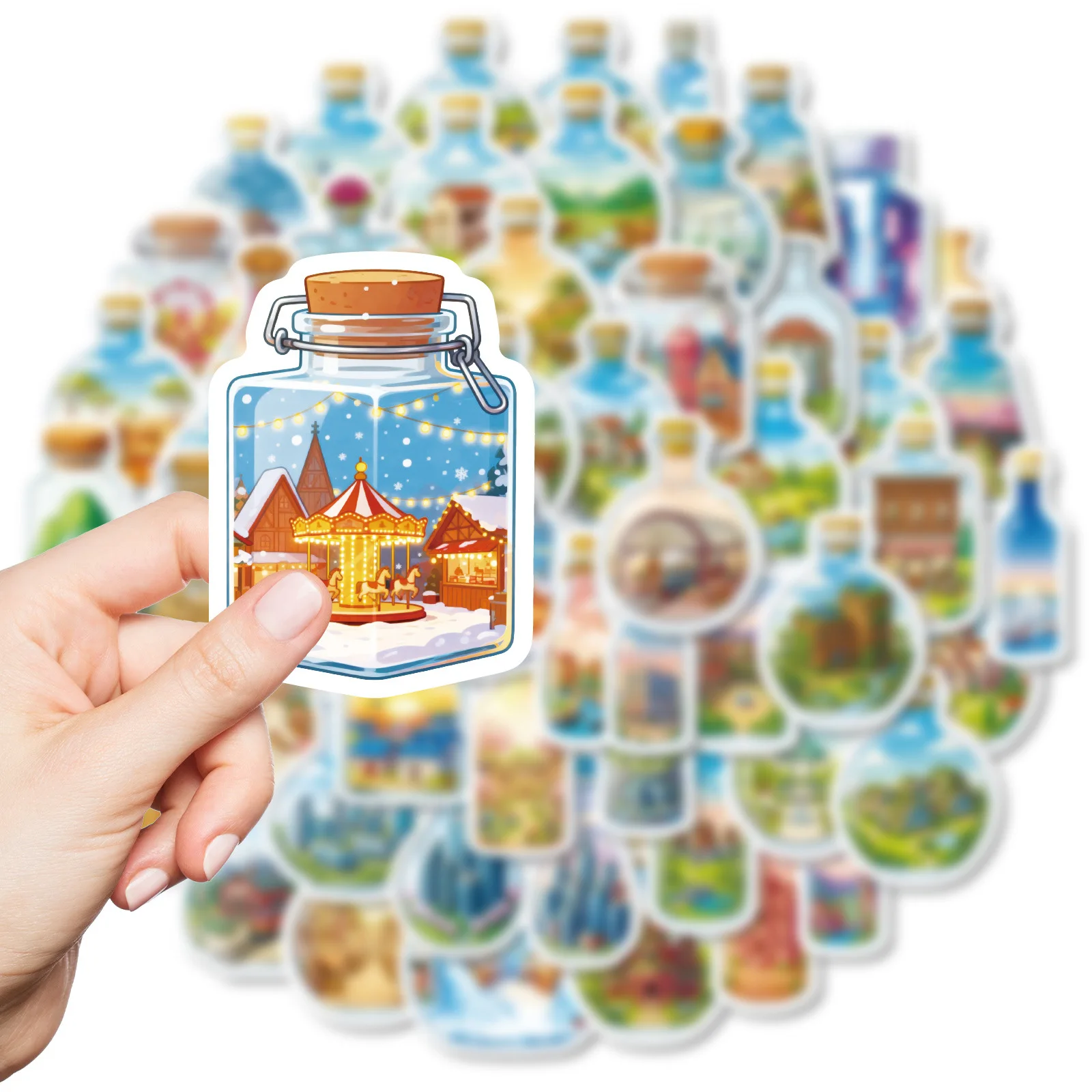 

10/56PCS Glass Bottle Architecture Graffiti Stickers Creativity Cartoon DIY Toys Secret for Scrapbook Travel Bag Aesthetic Decal