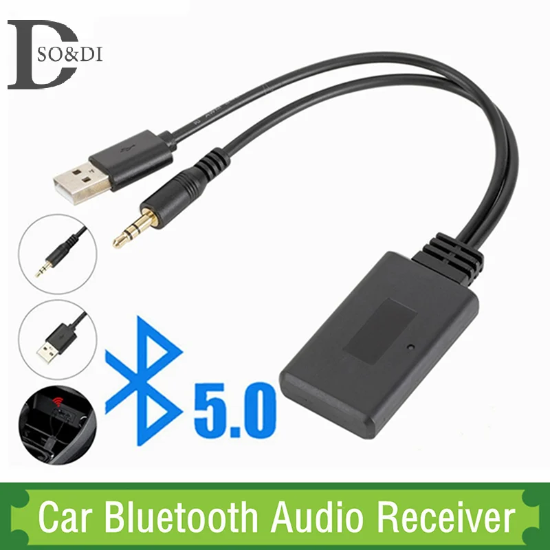 Universal Car Wireless Bluetooth Compatible Receiver USB 3.5Mm Auxiliary Media Bluetooth 5.0 Music Player Audio Cable Adapter