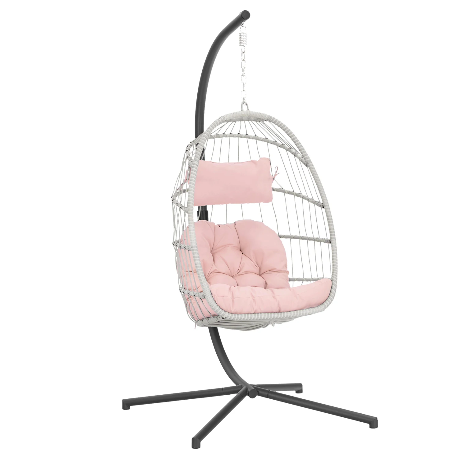 

Outdoor Wicker Rattan Swing Chair Hammock chair Hanging Chair with Aluminum Frame and Blue Cushion Without Stand pink cushion