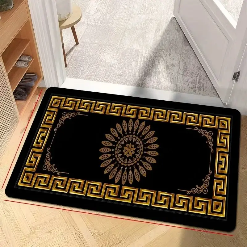 VIKAMA Modern Geometric Kitchen Rug, Non-Slip Machine Washable Floor Mat, Golden Print for Home Dining Laundry