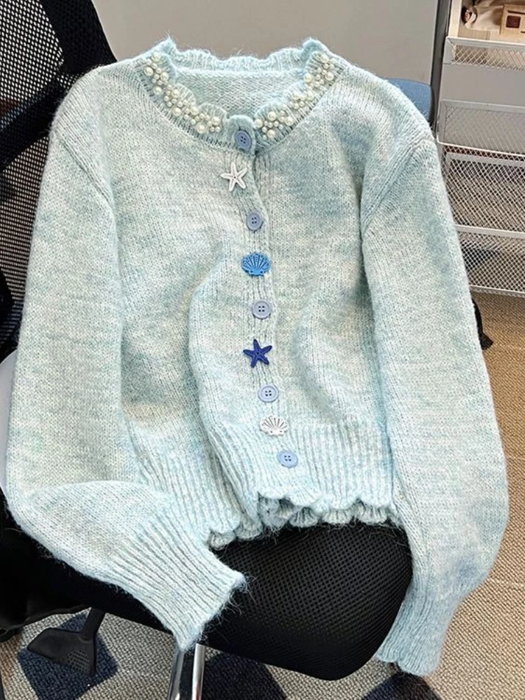 

Осенне-зимнее женское корейское модное милое пальто, милый свитер 2000-х годов, элегантный трикотаж большого размера, эстетичный шикарный дизайн на пуговицах, новинка