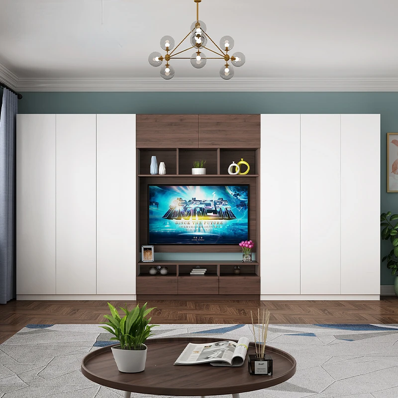 

Combination Wall Bedroom High TV Cabinet Wardrobe Integrated Background Wall Locker Customization