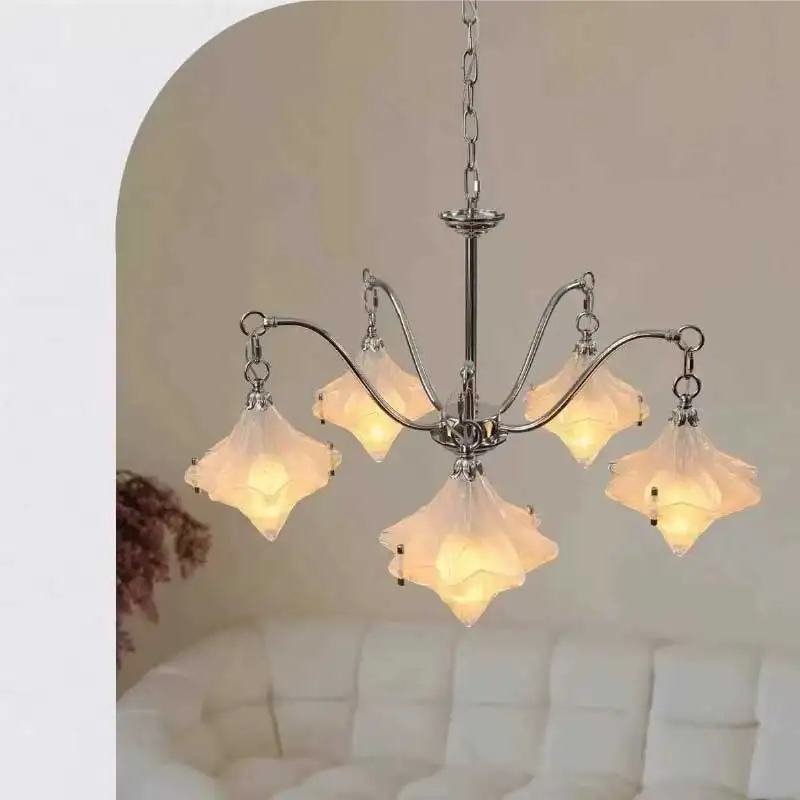 New Glass Star E14 Chandelier French Chrome Iron Led Chandelier For Living Room Nordic Bedroom Pendant Light Led Luminarias