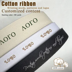 10mm-50mm Custom Cotton Ribbon Print Logo Handmade For Wedding Christmas Decoration DIY Sewing Fabric 100 Yards/Roll