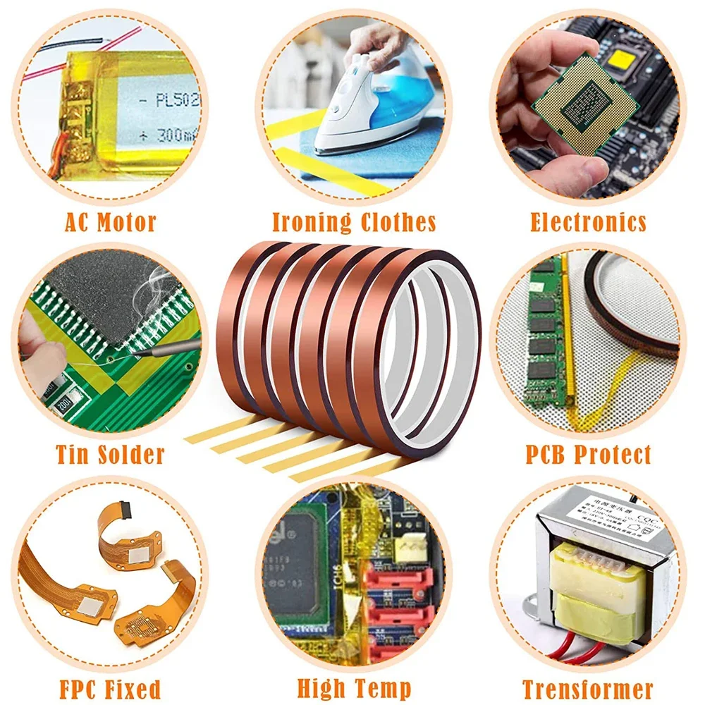 33M Kapton Tape Gold High-Temperature Heat Resistant Adhesive Tape Polyimide 10-50MM Width No Residue for Masking Soldering Etc