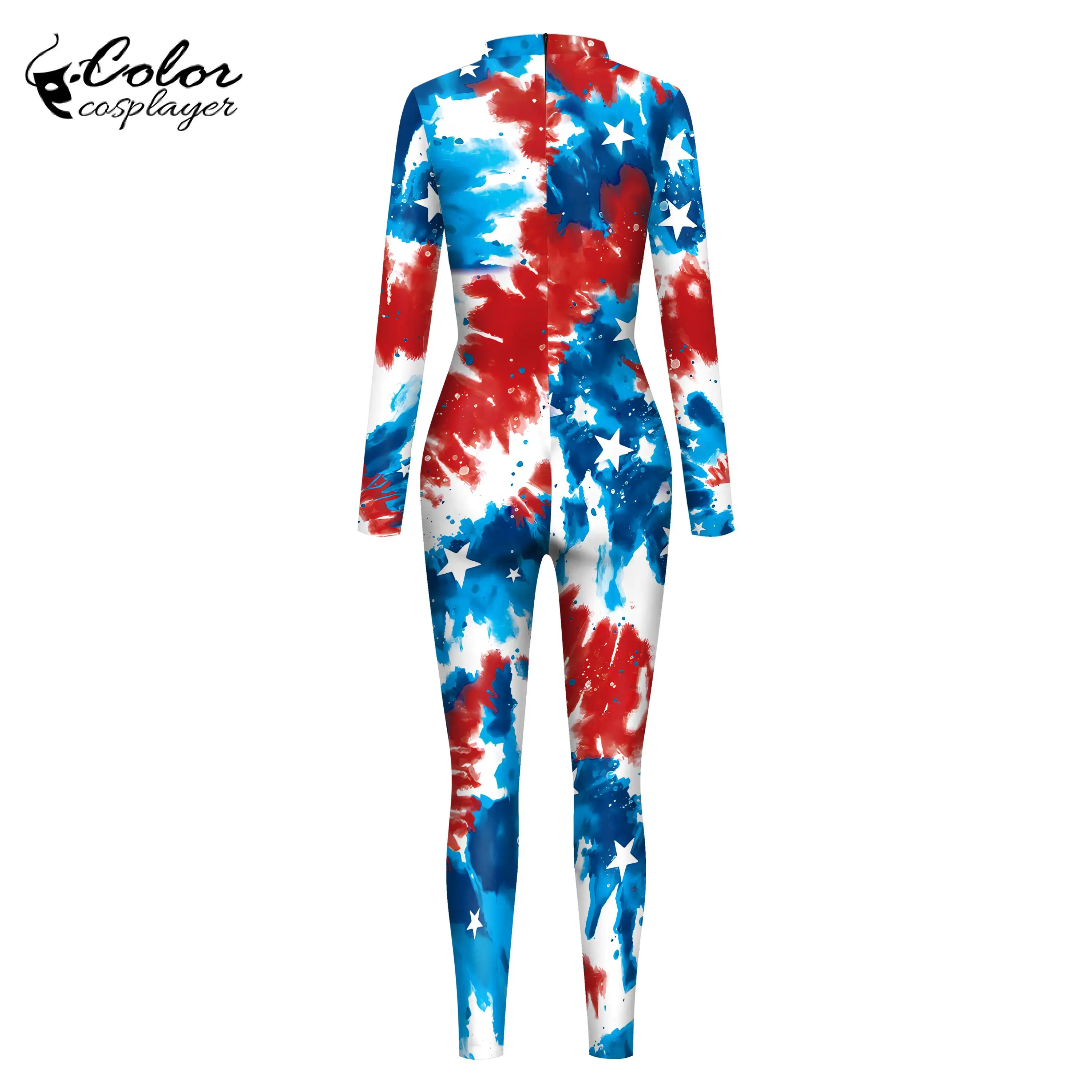 Color Cosplayer Carnival Jumpsuit Adult Independence Day Cosplay Costume Zipper Bodysuit Party Catsuit Halloween Fancy Zentai