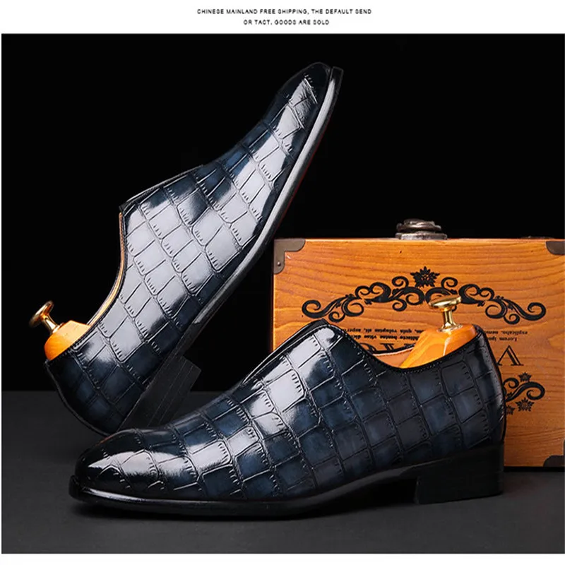 Trend Green Blue Brown Black Alligator Print Casual Leather Shoes For Men Loafter Formal Wedding Dress Homecoming Zapatos