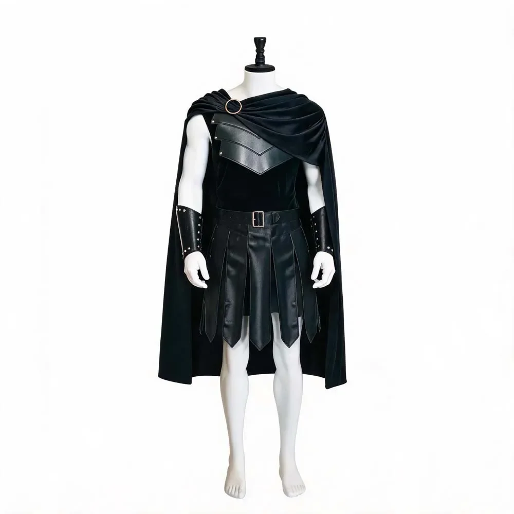 Ancient Warrior Cosplay Outfit for Men, Greek Roman Gladiator PU Leather Armor Skirt Suit, Halloween Carnival Stage Performance view 5