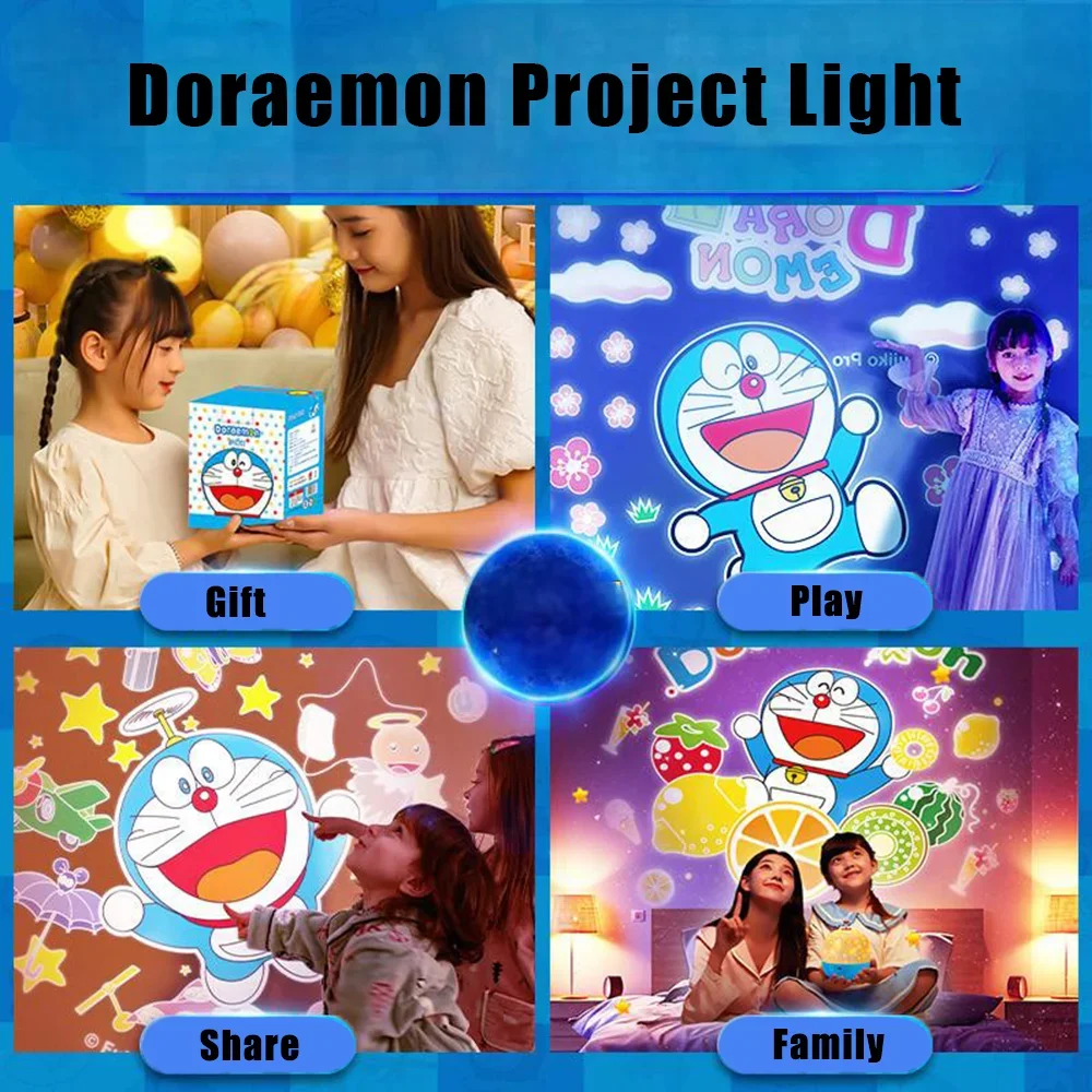 Anime Doraemon Night Light Project Lamp Cartoon Night Light Bedroom Party Atmosphere Decor Birthday Gift with 12PCS Films