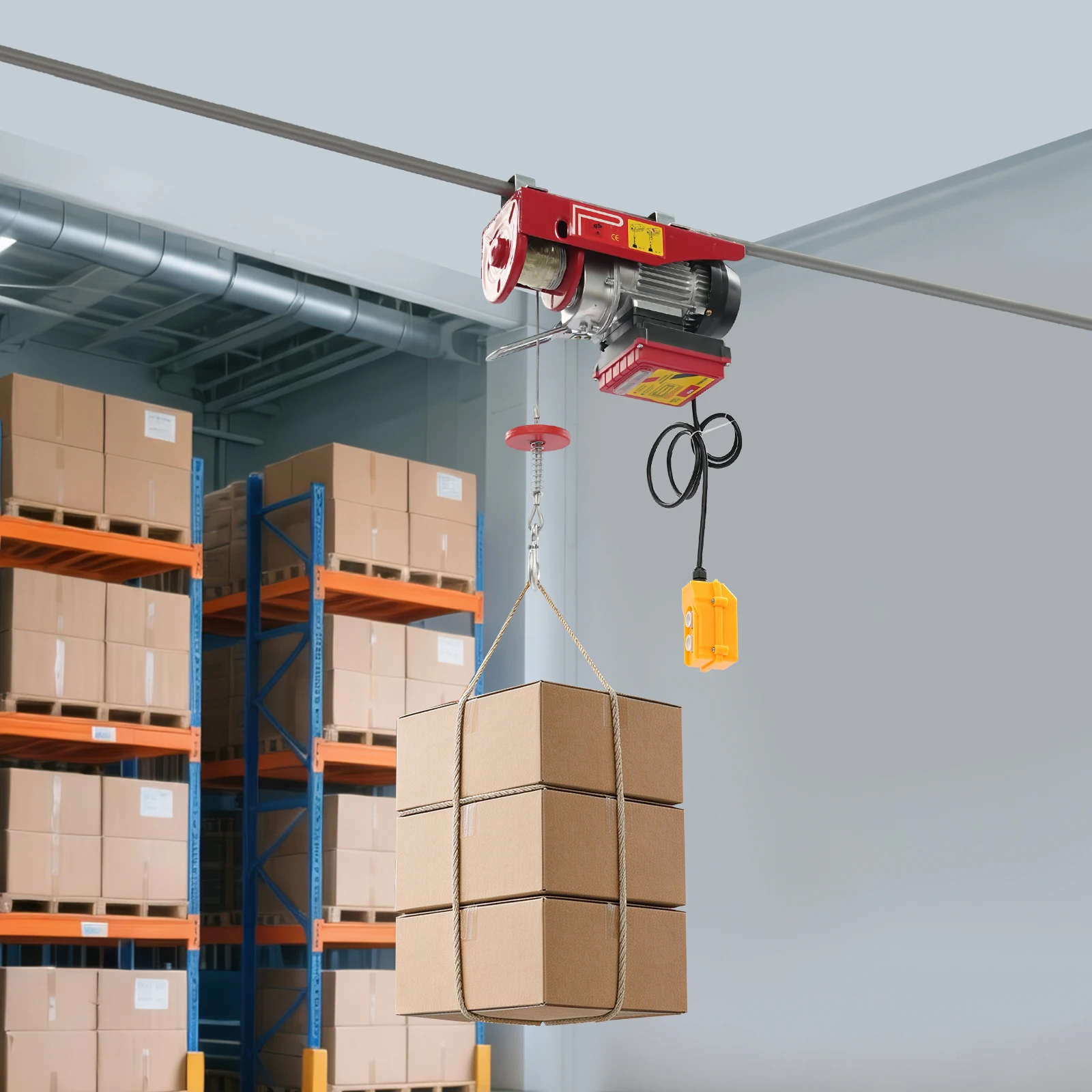 Wireless Lifting Tool, Electric Hoist, Electric Winch 550lbs 12m Steel Rope 2 Slings Remote Control Durable Crane for Workshop Warehouse