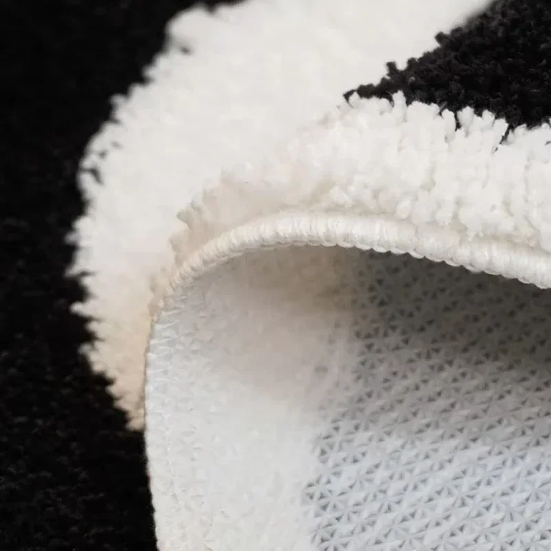 Cute Black Briquettes Carpet Soft Plush Shaggy Round Lounge Rug Anti-Slip Cartoon Style Cozy Living Room Home Decor Rugbriquette