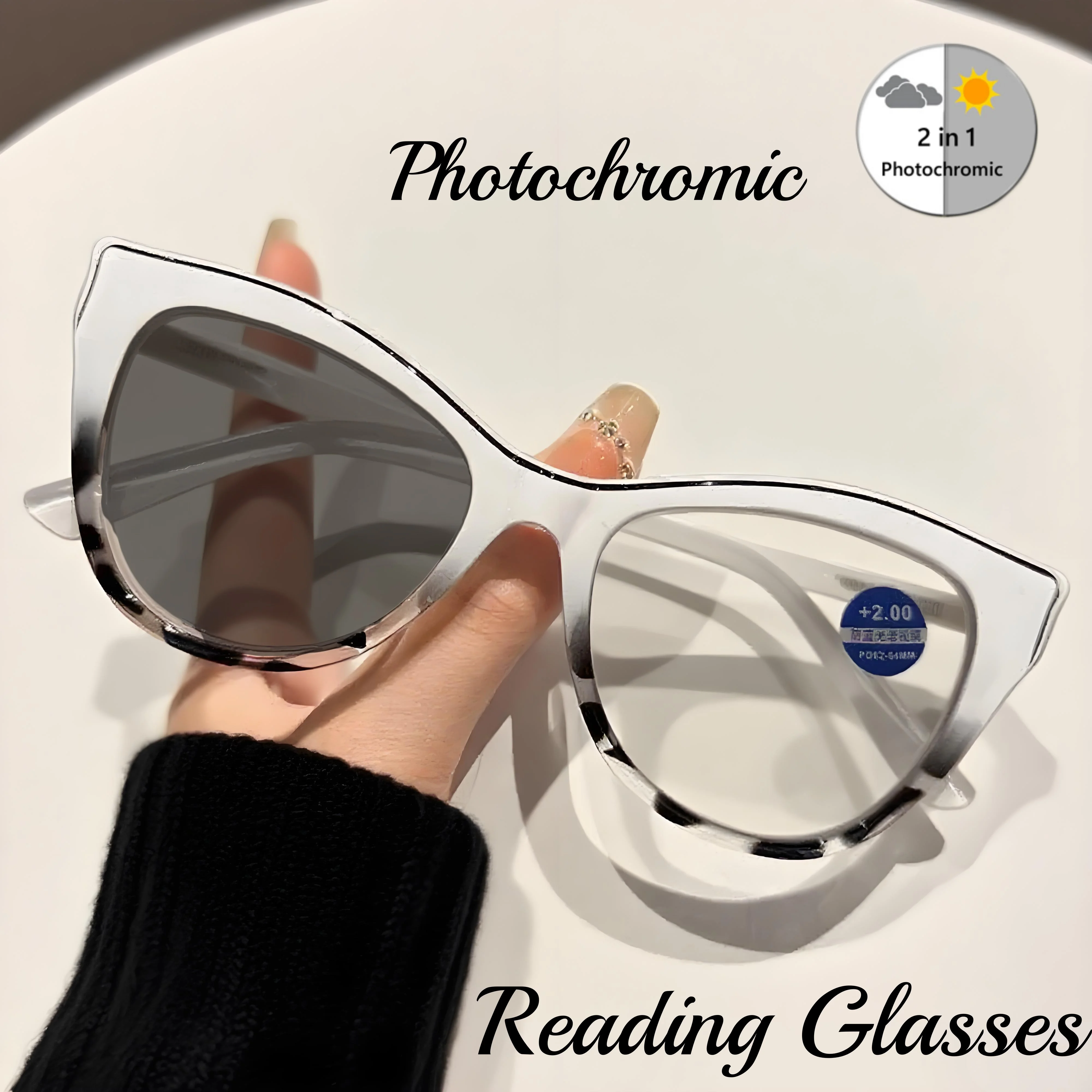 

Retro Classic Cat Eye Color Changing Reading Glasses High-definition Anti Blue Light Photochromic Fashionable Presbyopia Glasses