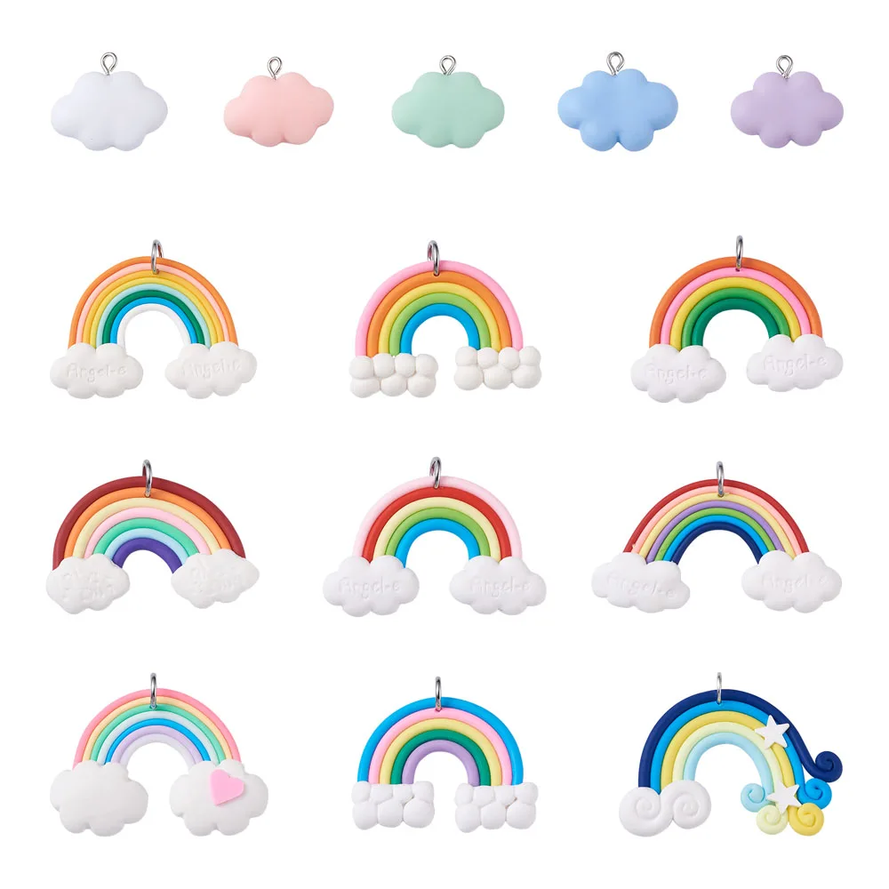 

28pcs/set Cute Resin Polymer Clay Pendant Cloud & Rainbow Shape For Bracelet Necklace Jewelry making DIY Decor Accessories