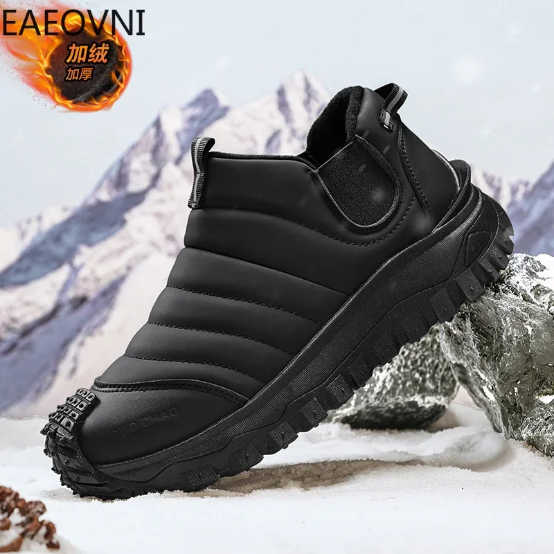 Snow Boots Slip-on Men's Winter Boot Casual Keep Warm Hard-wearing Trendy All-match British Style Man Shoe EAEOVNI New Style Hot