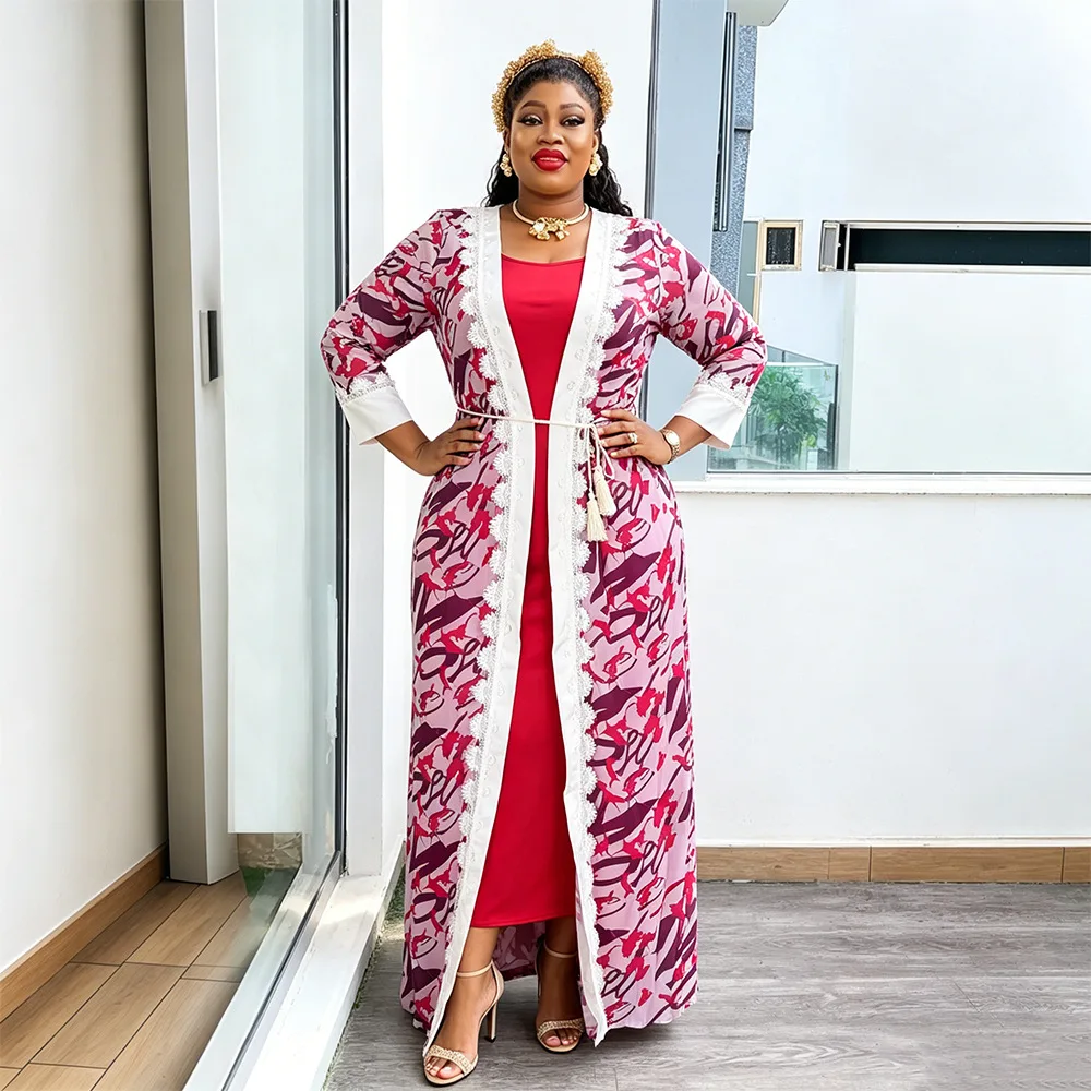 Dashiki African Dresses for Women Summer Elegant African Long Sleeve V-neck Polyester Printing Long Dress With Inner L-3XL