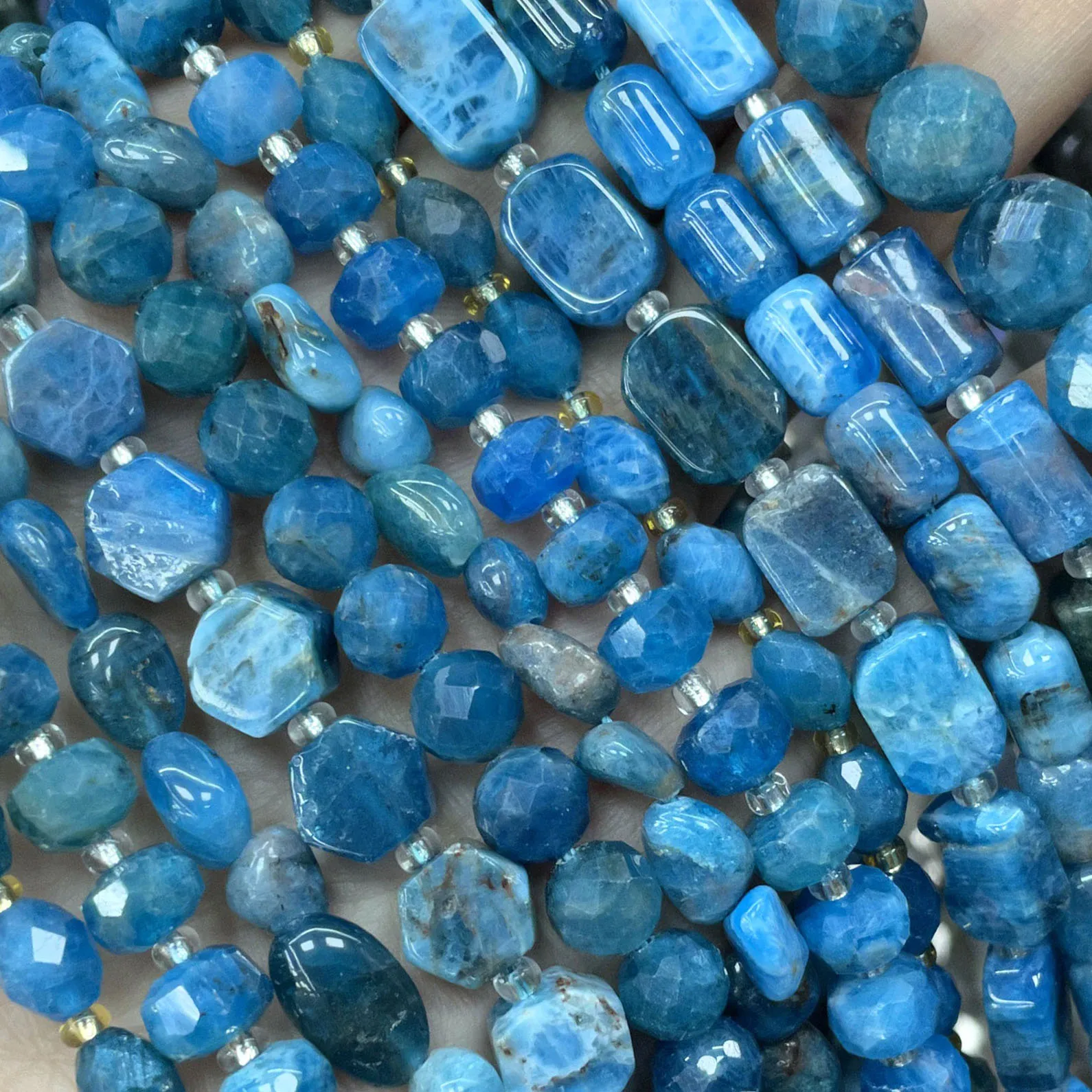 Natural Gem Stone Blue Apatite Faceted Rondelle Loose Spacer Beads For Making Jewelry Charms DIY Bracelet Necklace Accessorie