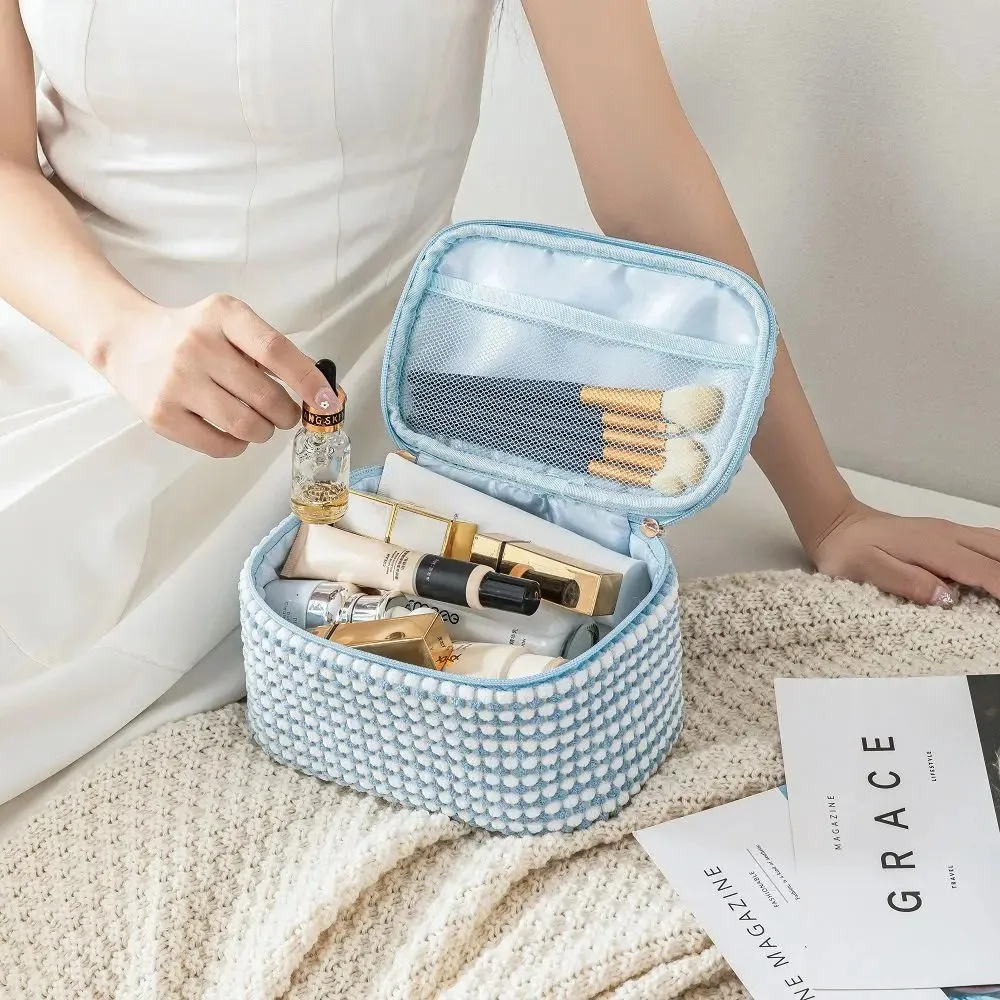2026 New Fashion Corduroy Makeup Bag Large Capacity Zipper Travel Cosmetic Bag Storage Organizer Portable Toiletry Bag