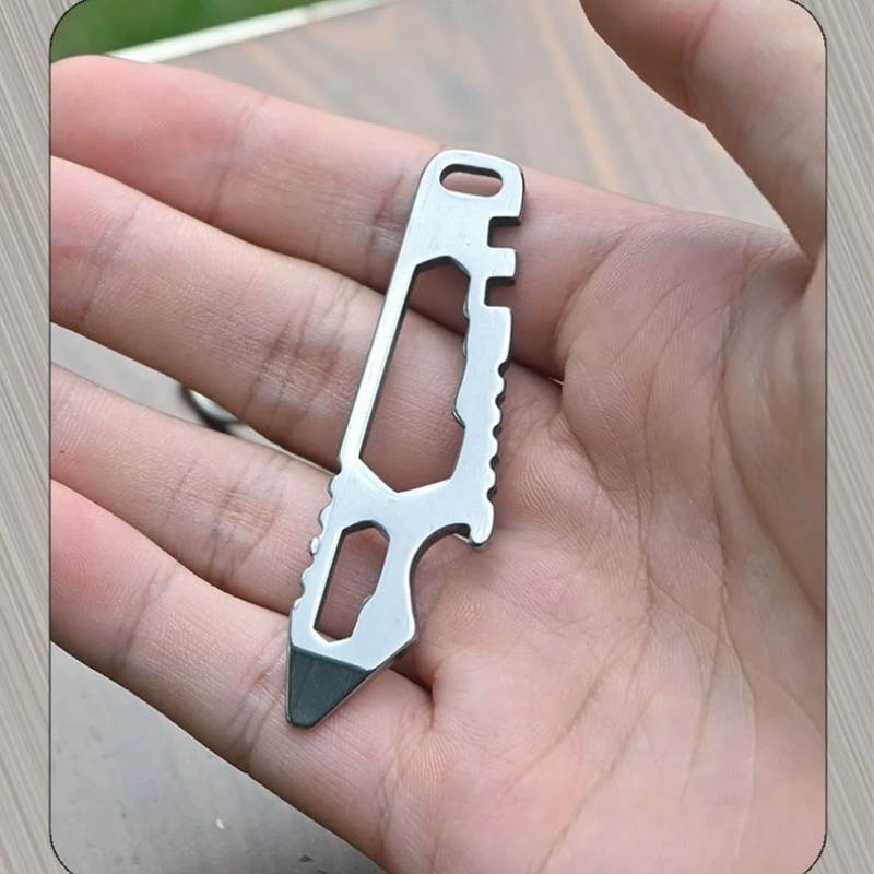 متعددة الوظائف الفولاذ المقاوم للصدأ قضيب رفع سلسلة مفاتيح صغيرة EDC عرافة وجع فتاحة الزجاجات المحمولة في الهواء الطلق المشي لمسافات طويلة بقاء أدوات #5