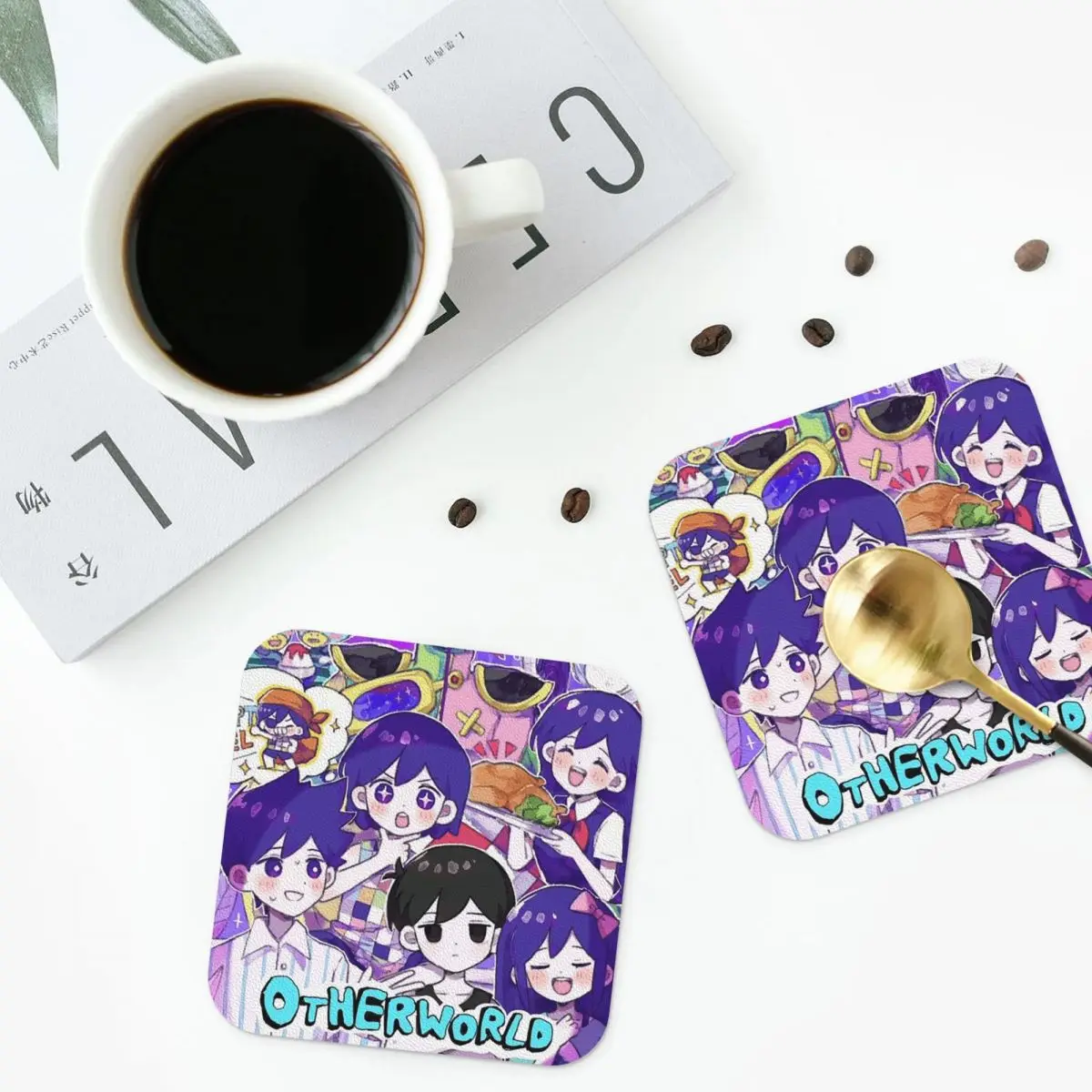 Omori Hero Sunny Basil Cartoon Horror Coasters Kitchen Placemats Non-slip Insulation Cup Coffee Mats For Decor  Pads Set of 4