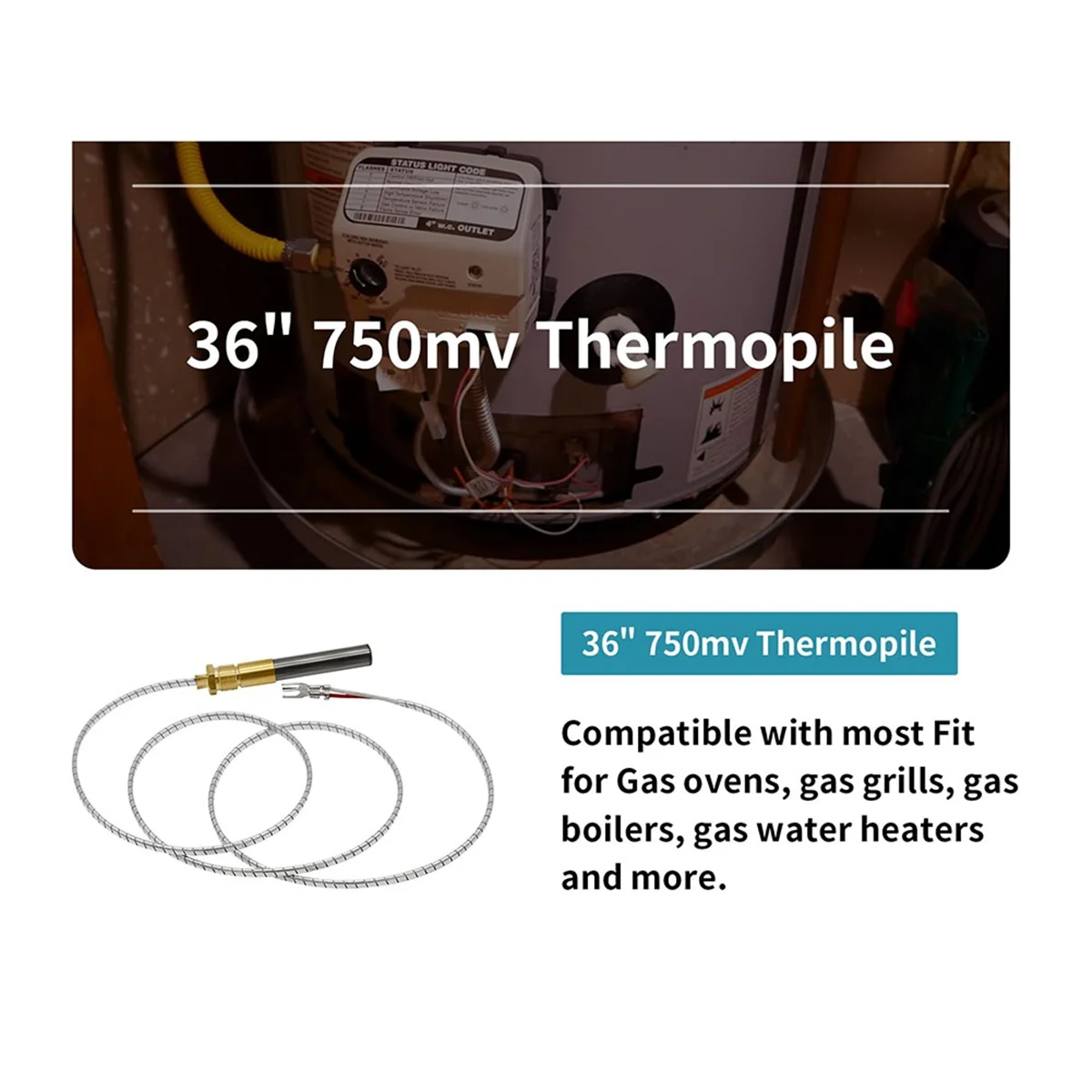 Thermopile 36In 750mv cocok untuk Heat Glo Heatilator, 750 ℃ Millivolt Thermocouple ganti untuk bagian perapian Q313A, 3 buah