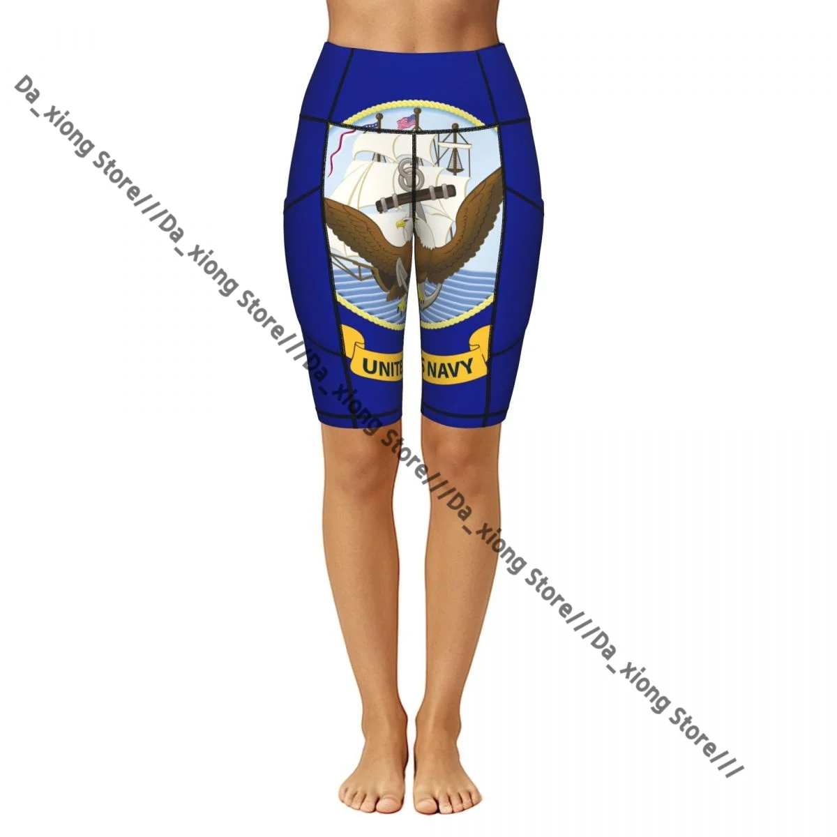 Elastic Waist Yoga Shorts United States Naval Military Flag Women Soft Athletic Training Casual Bottoms