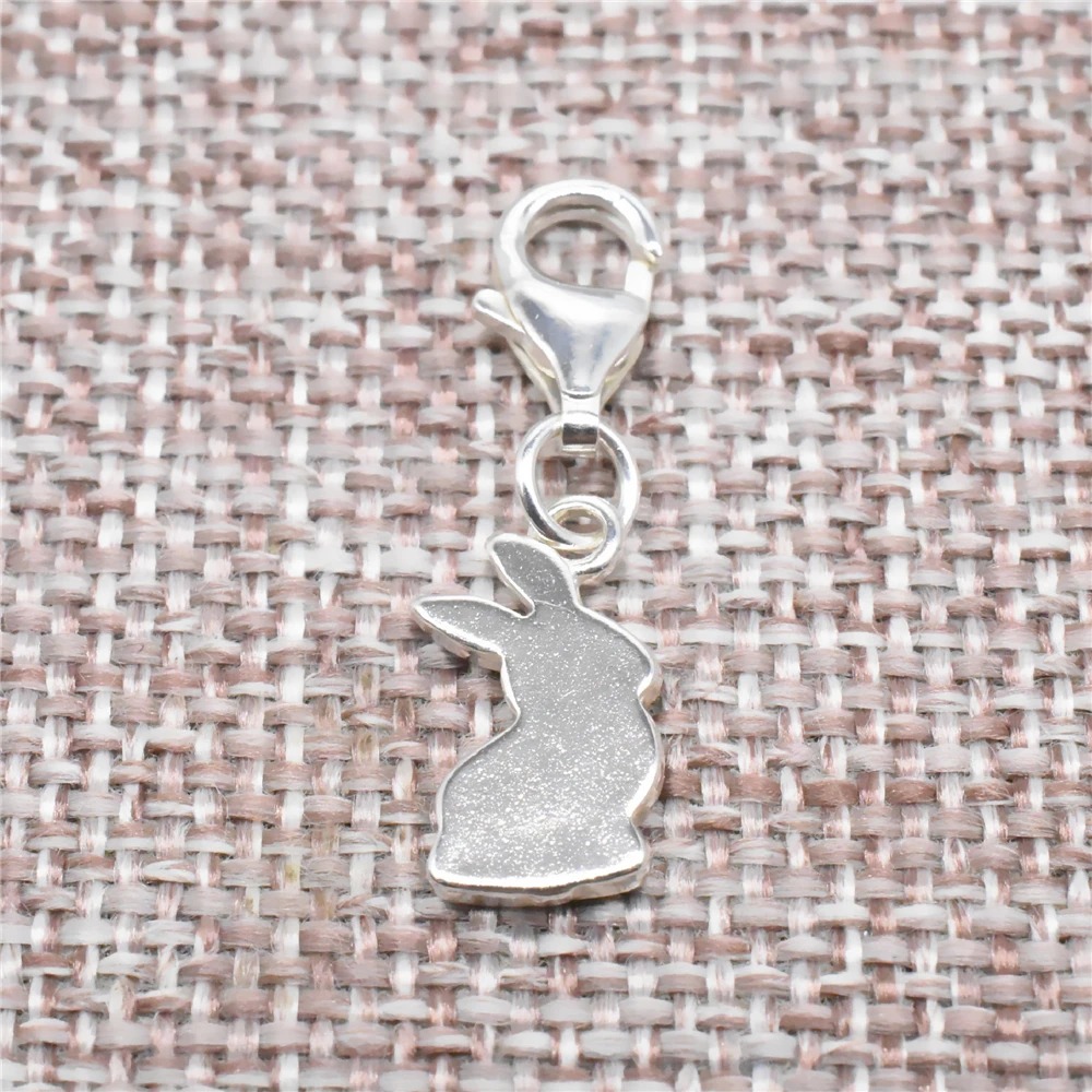 Sterling Silver Bunny Clip On Charm w/ Lobster Clasp 925 Silver Rabbit Small Pendant