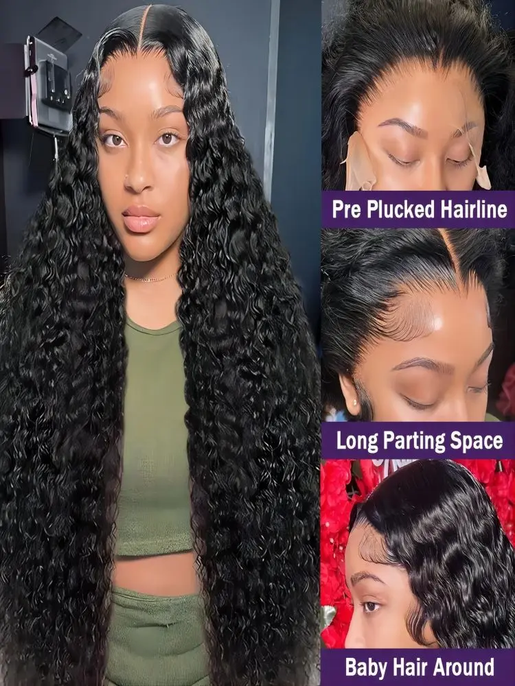 40 46 Inch Deep Wave 13x6 13x4 Lace Front Human Hair Wig 200% Remy Curl 360 Full Lace Frontal Wig Human Hair