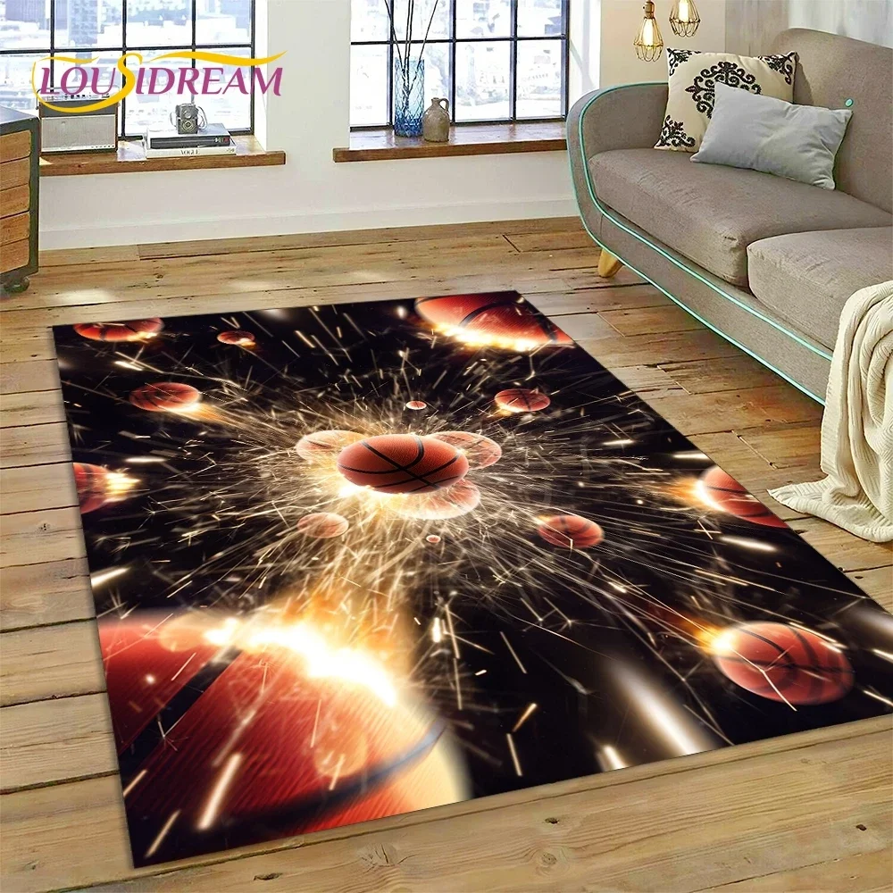 Basketball Court Frame Cartoon Area Rug – Non-Slip Carpet for Living Room & Bedroom | Home Sofa Decor, Sports Floor Mat, Gift