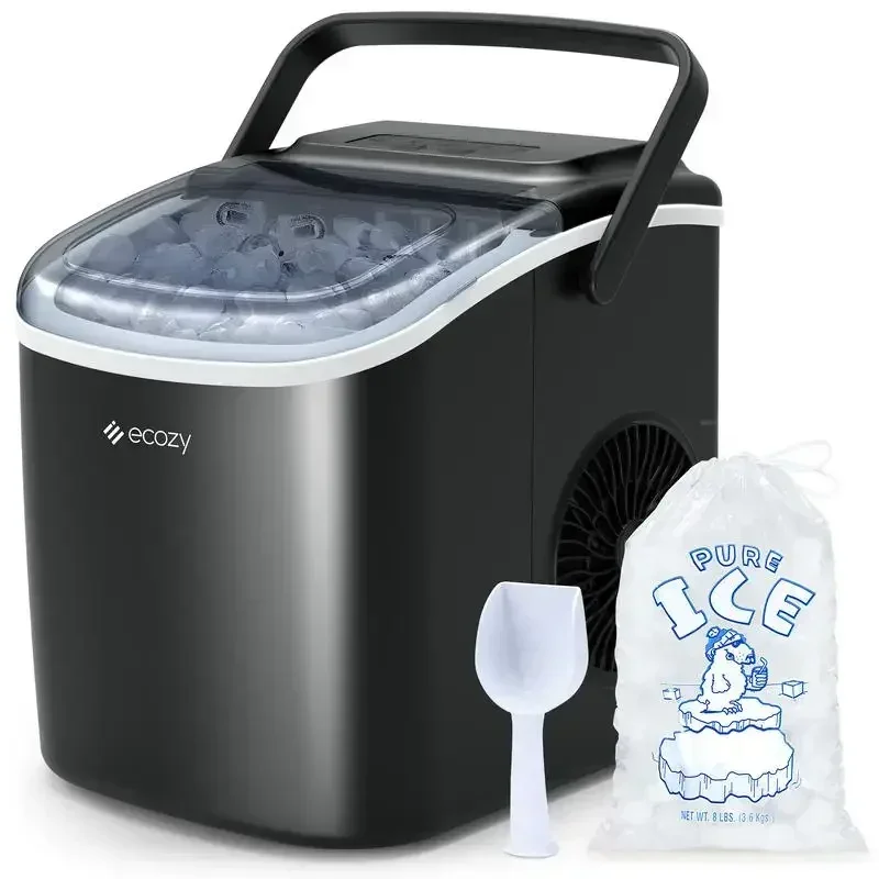 ecozy Portable Countertop Ice Maker Machine, 9 Ice Cubes in 6 Minutes, with Ice Bags, Scoop, and Basket for Kitchen