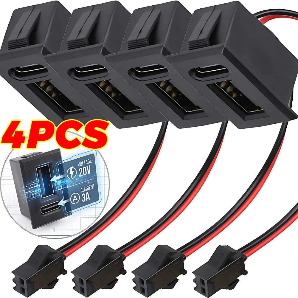 Dual Type C USB Receptacle Female Socket Connector Chassis Mount 2 Port Power Charging Adapter for Car Dashboard Auto Parts Kit