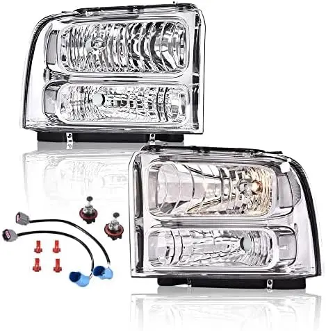 

Headlights Assembly, Compatible with 1999-2004 Ford F250 F350 F450 F550 Super Duty /2000-2004 Excursion Clear lens Chrome Housin