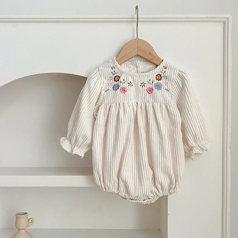 Herbst Kleinkind Baby Mädchen Strampler Cord Langarm Gestickte Blumen Neugeborenen Baby Mädchen Overall Frühling Baby Mädchen Kleidung – Detail 7