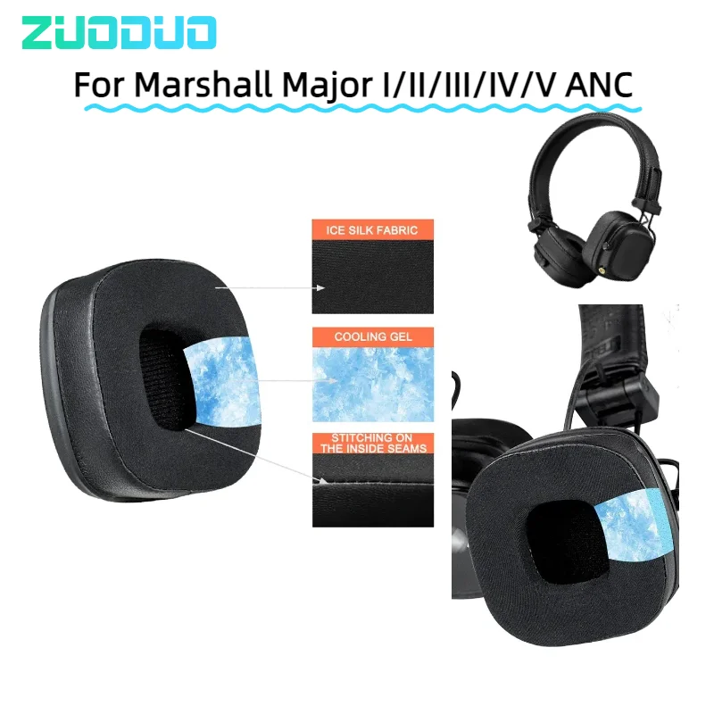 

ZUODUO Cooling Gel Football mesh Ear Pads For Marshall Major I/II/III/IV/V ANC Headphones Cover Memory Foam Ear Cushions