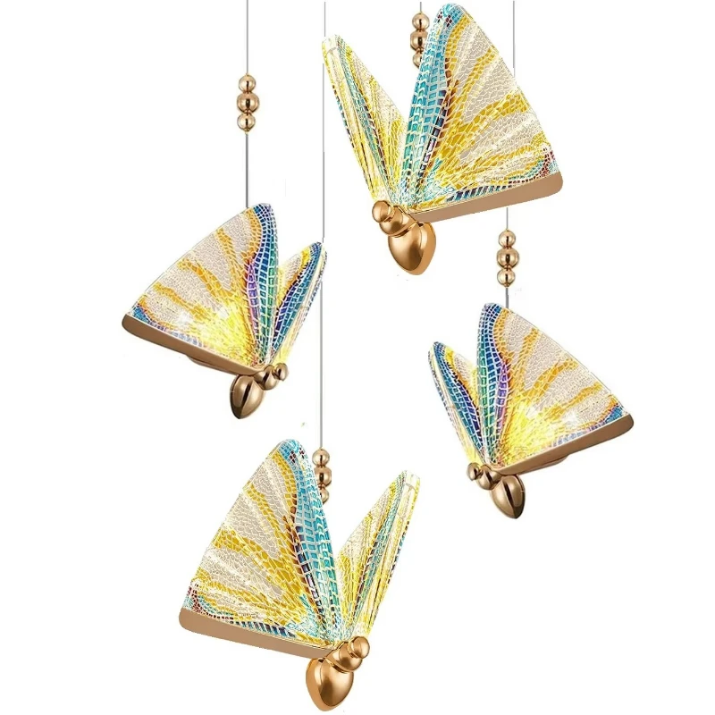 Butterfly Chandelier Creative Acrylic Ceiling Lighting Fixtures Living Room Stair Decoration Light Emitting Diode