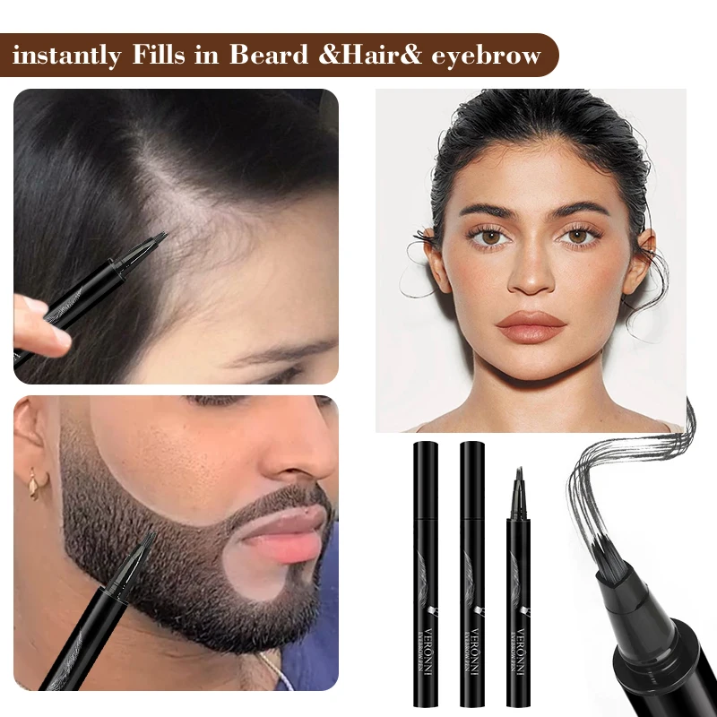 4 Colors 1pc Eyebrow Pen Waterproof 4 Split Tip Eyebrows Pen Eyebrow Tattoo Pen Waterproof Liquid Black Eyebrow Makeup Pencil