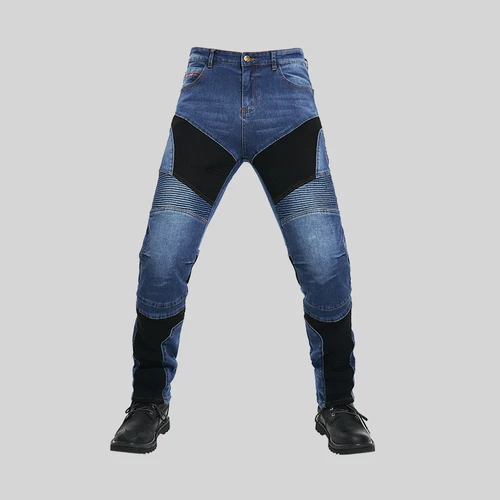 Imagen 2 del producto Pantalones de motocicleta para hombre, equipo de protección para montar, Touring, azul, negro, verano, malla transpirable, agujero, Motocross, Moto Jeans