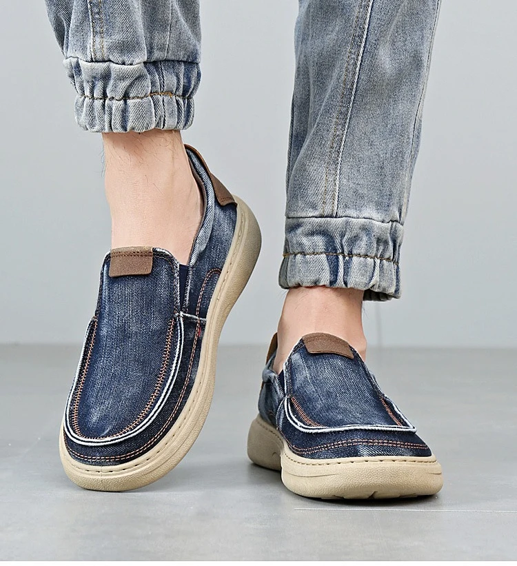 Herren Vintage Denim Slip-On Casual Loafer, weiche, dicke Sohle, atmungsaktiv, leicht, rutschfest, bequem, flache Alltagsschuhe zum Gehen – Detail 9