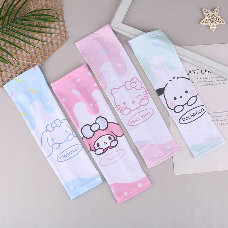 1Pair Cute Sanrio Anime Cinnamoroll Kids Arm Sleeves Sun Protection Cooling UV Protection Sleeves Anti-Slip Ice Silk Arm Covers