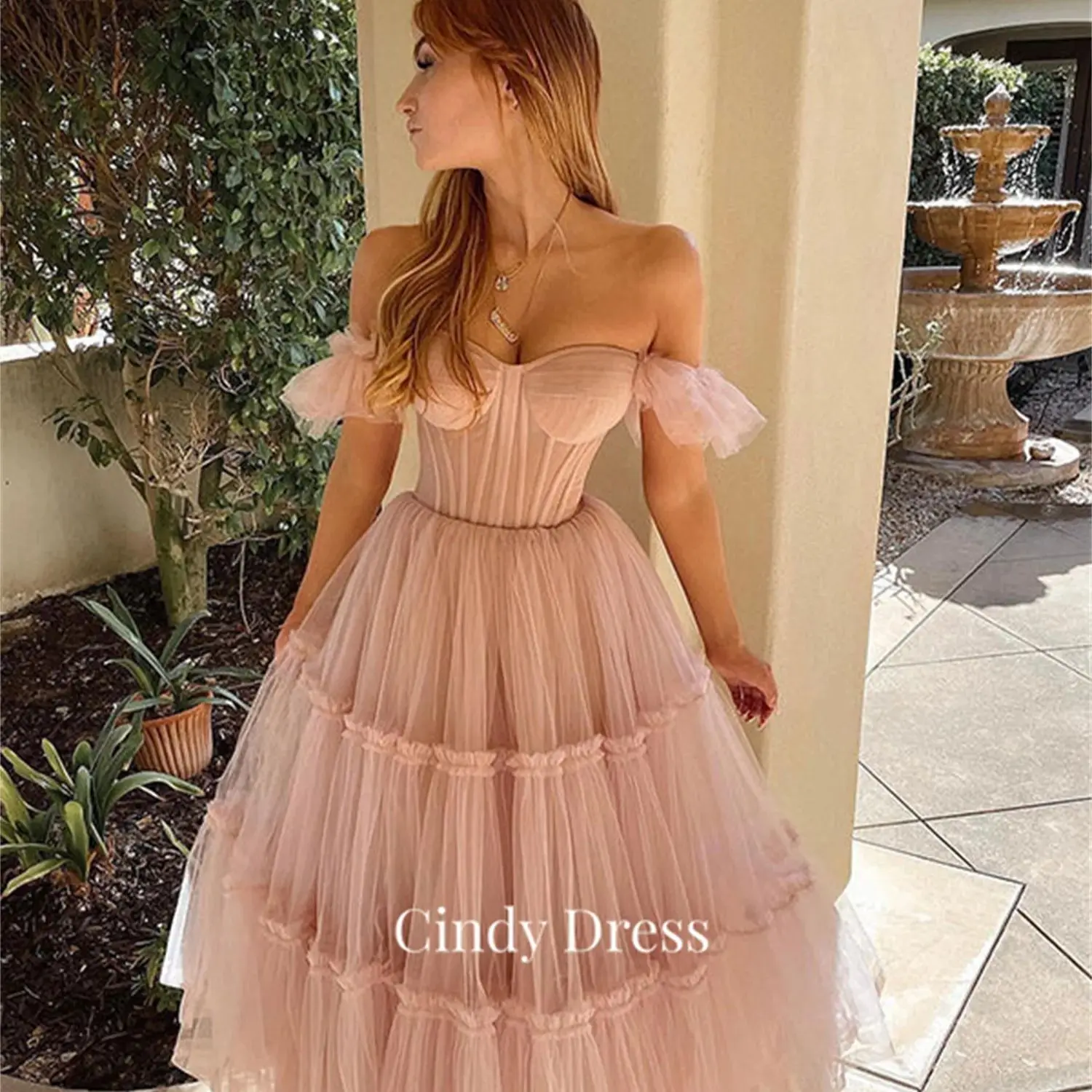 

Cindy A-line Pink Sweetheart Layered Mesh Evening Gown Formal Occasion Dresses Luxury Women 2023 Gala Dress Quinceanera Dubai