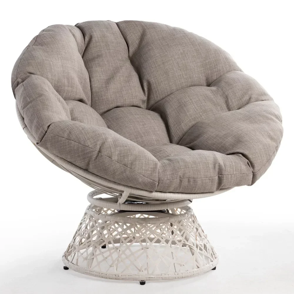 Living Room Chair 360 Swivel Comfy Papasan Chair with Fabric Cushion, Sturdy Metal Frame, Accent Bedroom Chair