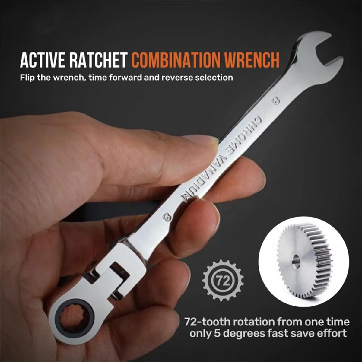 2026 New 8-19mm Movable Head Ratchet Wrench Set -V Steel Multi-Functional Tool Kit for Auto Repair & DIY Enthusiasts