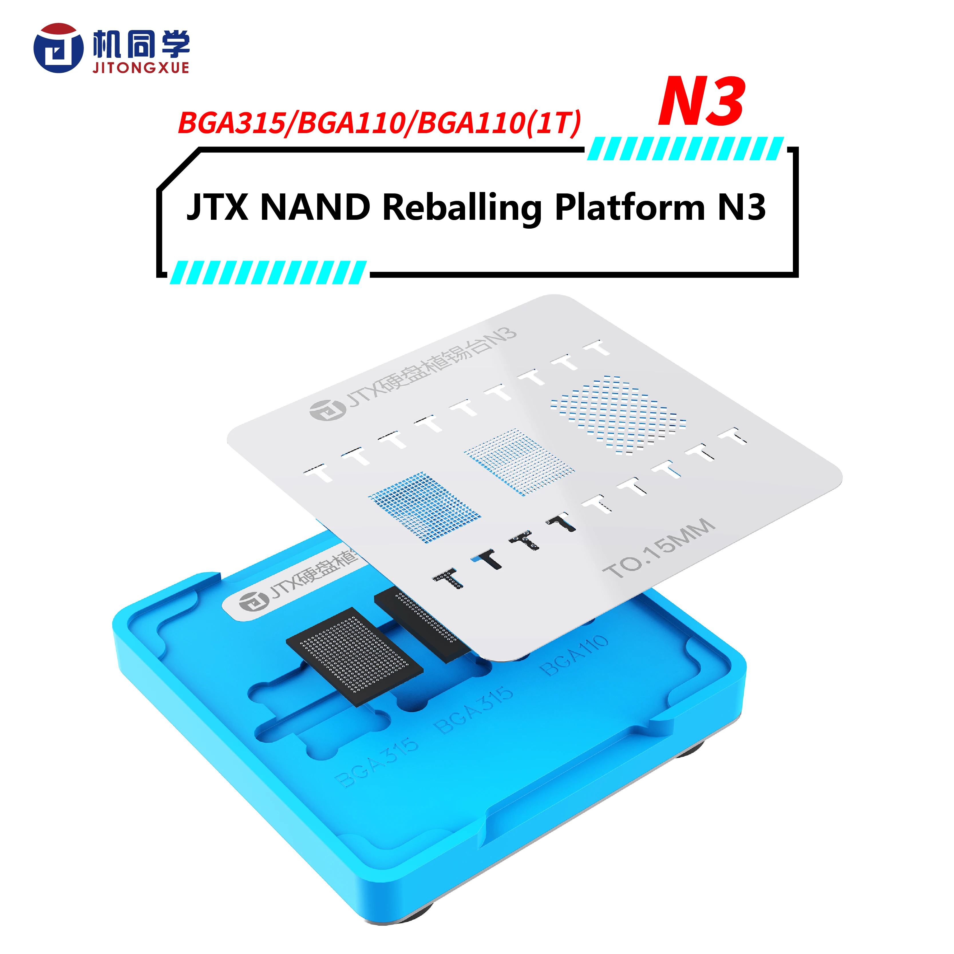 Jtx bga110 bga315 bga plantio estanho reballing estêncil plataforma telefone móvel nand ic chip estanho plantio solda malha de aço dispositivo elétrico