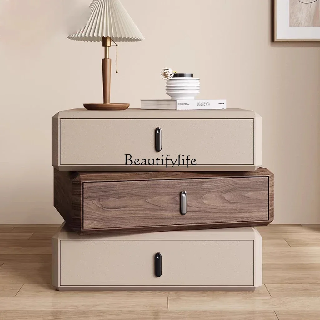 

02Italian minimalist solid wood smoke color rotating bedside table high-end design