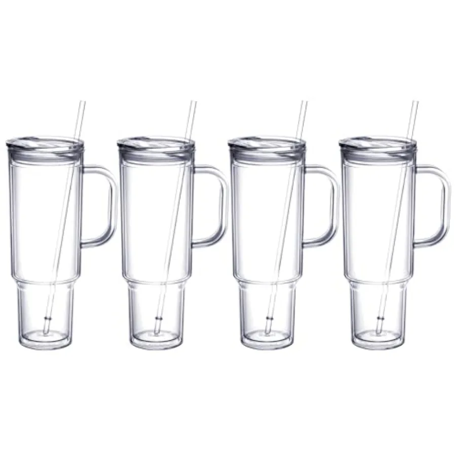 

0 oz Acrylic Tumbler with Handle and Straw Lid Double Wall Vacuum Reusable plastic Water Bottle Travel Mug Cup Classic Tumblers