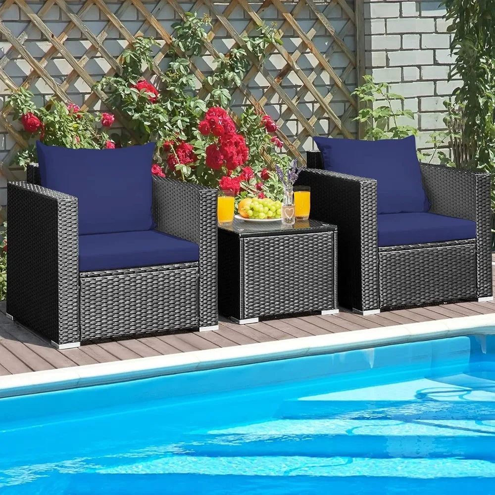 

3-Piece Patio Furniture Set Rattan Wicker Patio Conversation Set with Coffee Table and Cushions Outdoor Sofa Set