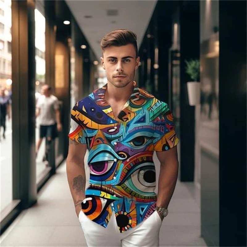 Camisa con estampado 3d de ojos para hombre, camisa abstracta Popular, tendencia callejera, camisa fresca de manga corta, Tops de gran tamaño de verano