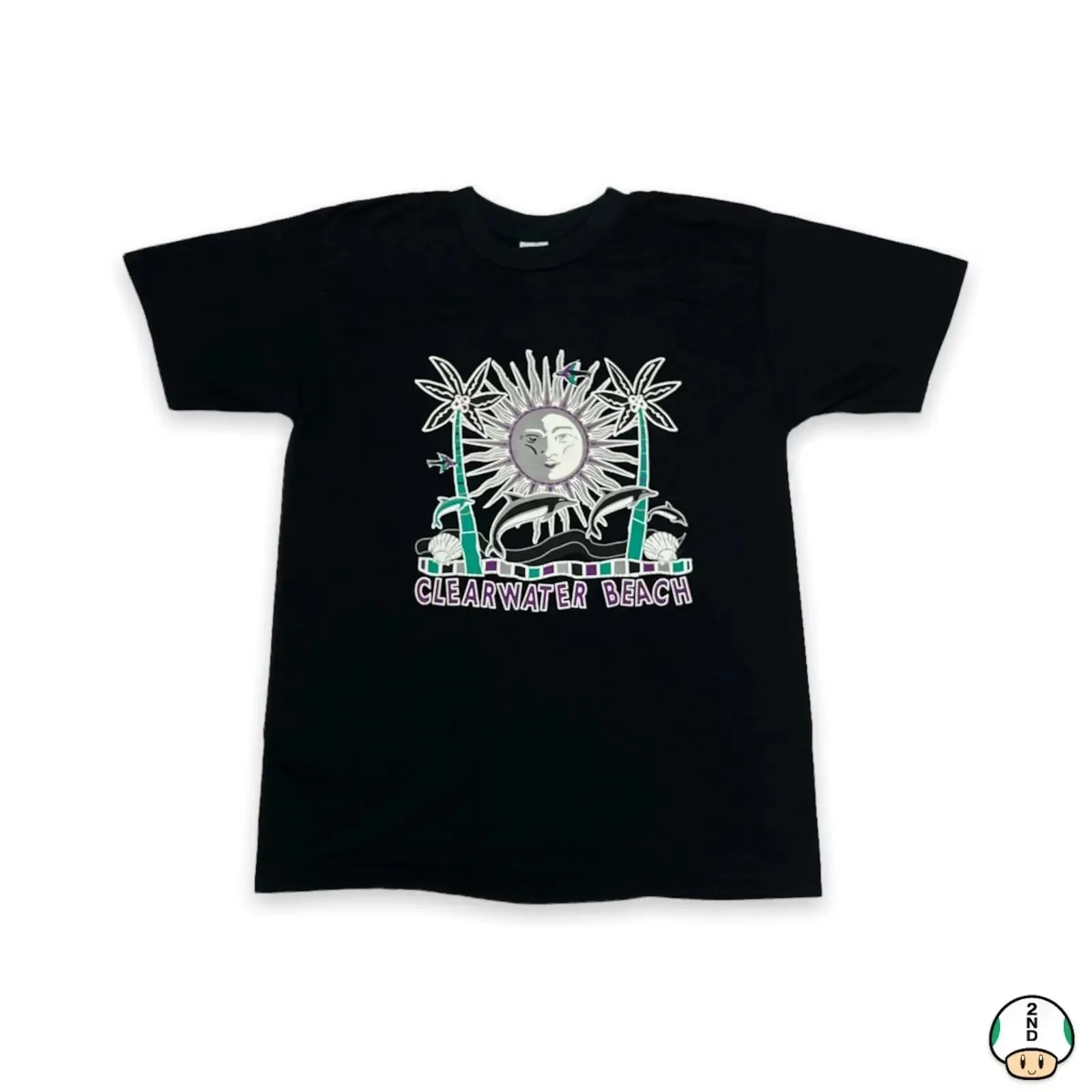 Vintage 1995 Clearwater Beach T Shirt Mens Large Black Nature  vintage Washed Top For Everyday Wear Casual Comfortable