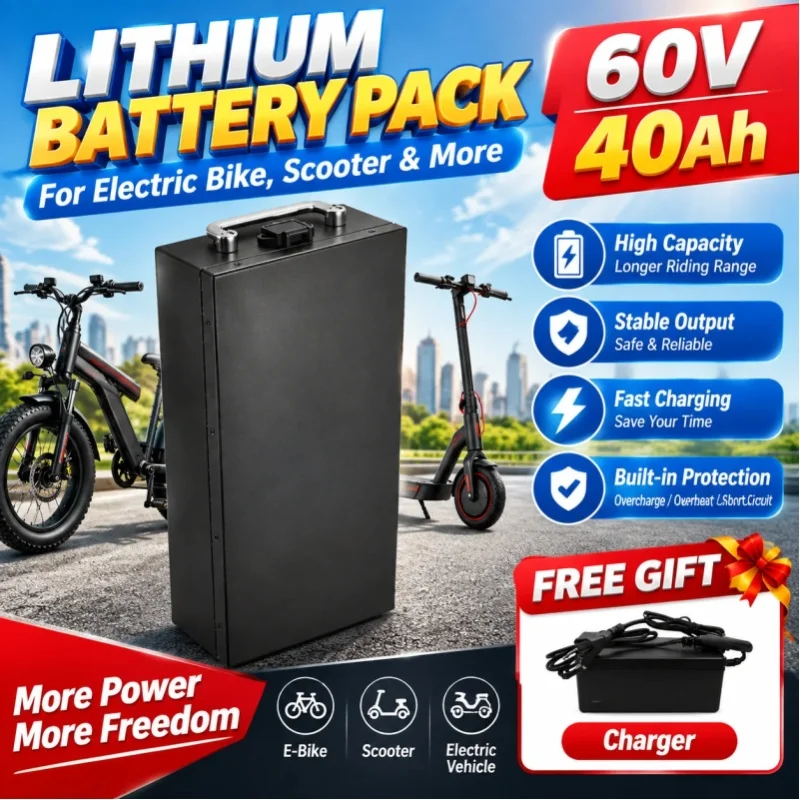 60V 40Ah Lithium-Akku für Elektromotorräder, 2000W Hochleistungsmotor geeignet für Harley Davidson Folding Citycoco Elektroroller, inklusive kostenlosem Ladegerät