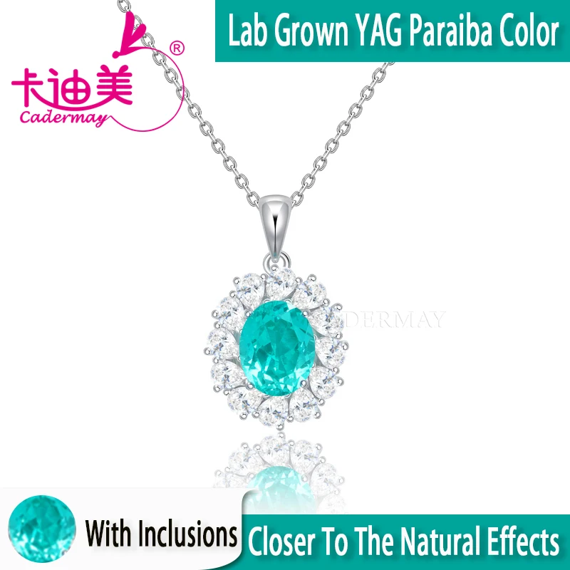 

CADERMAY 8x10 мм, выращенный в лаборатории YAG с иклюзией цвета Параиба, S925, серебряная цепочка, ожерелье для женщин, ювелирные изделия, подарки на годовщину